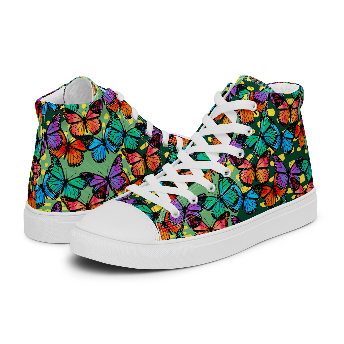 Women’s high top canvas shoes (Butterflies - Green)