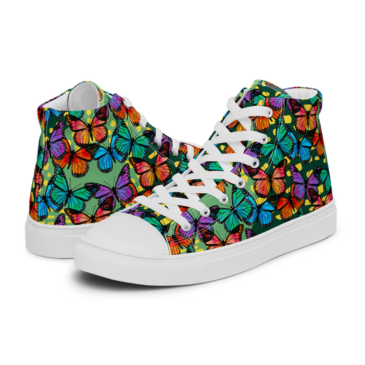 Women’s high top canvas shoes (Butterflies - Green)