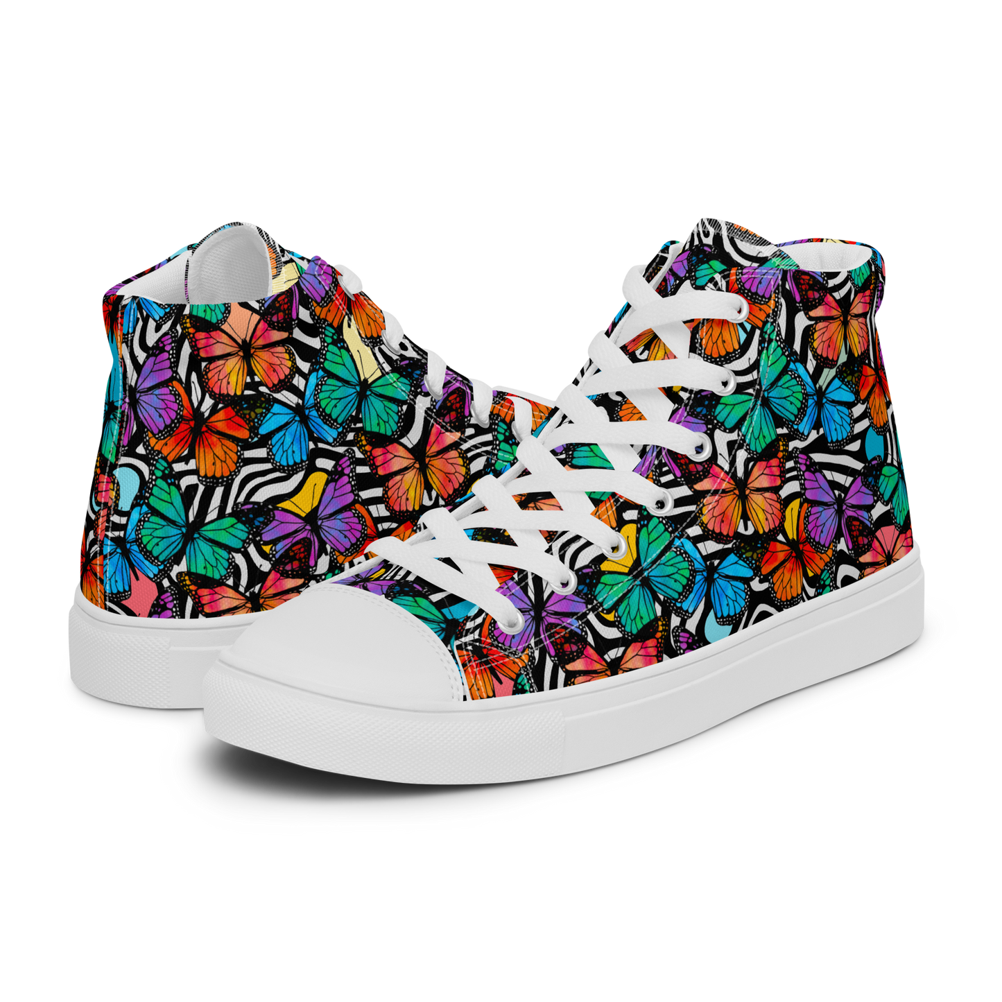 Women’s high top canvas shoes (Butterflies - Black & White)