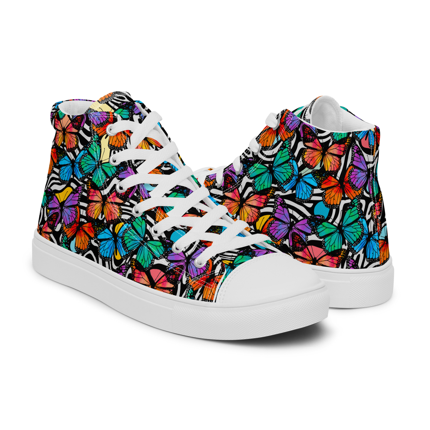 Women’s high top canvas shoes (Butterflies - Black & White)