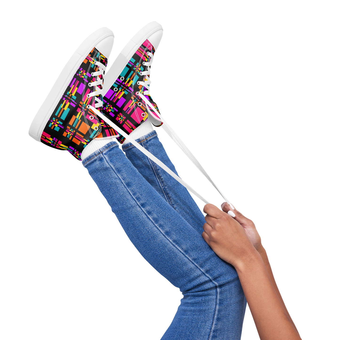 Women’s high top canvas shoes (Rainbow Plaid)