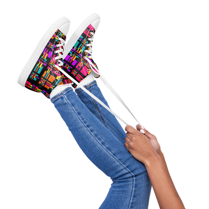 Women’s high top canvas shoes (Rainbow Plaid)