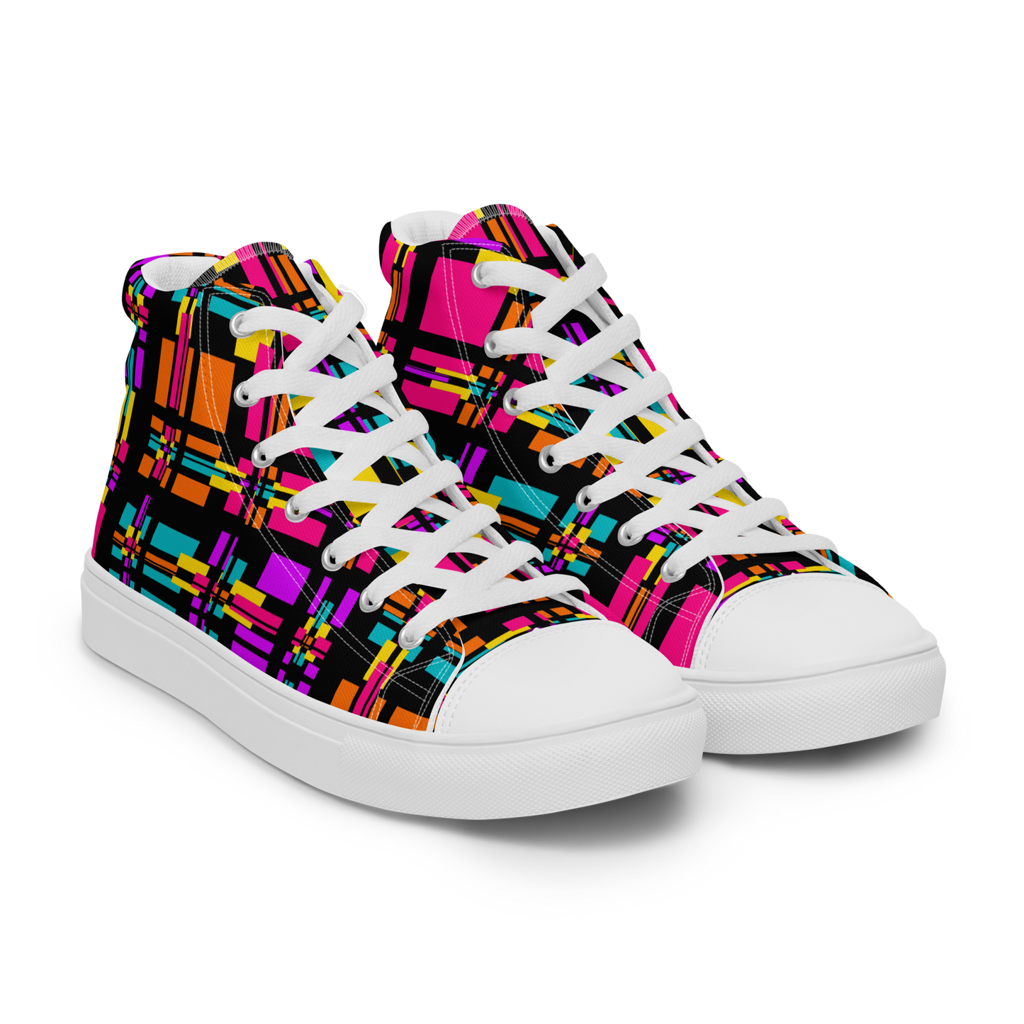 Women’s high top canvas shoes (Rainbow Plaid)