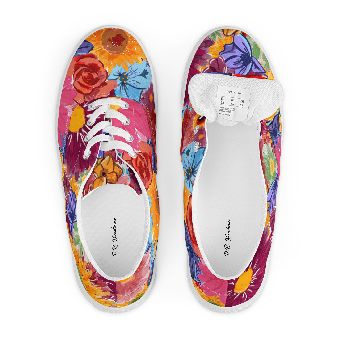 Women’s lace-up canvas shoes (Watercolor Flowers)