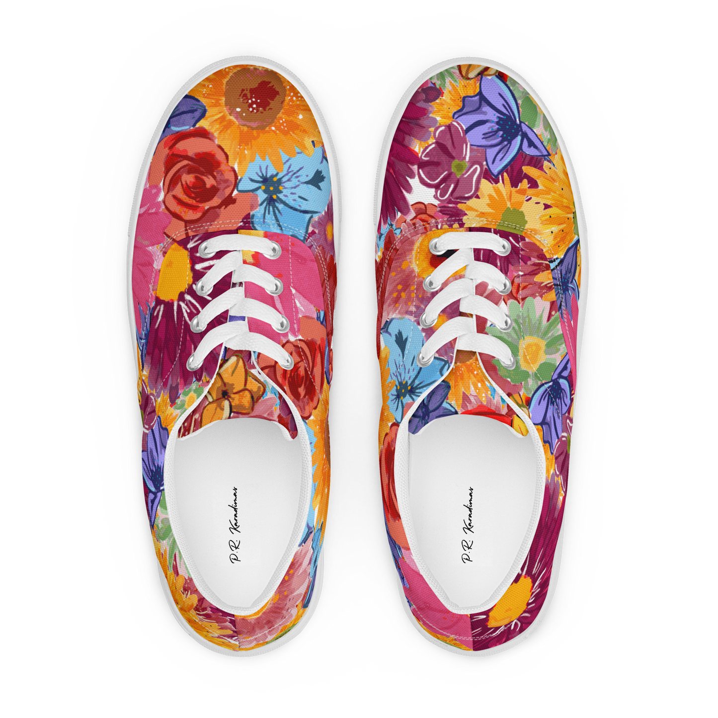 Women’s lace-up canvas shoes (Watercolor Flowers)