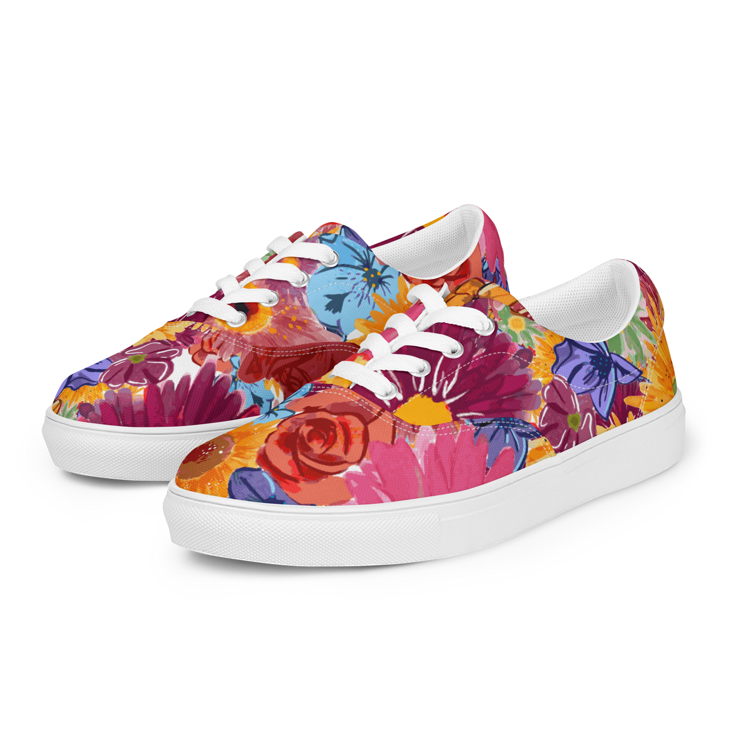 Women’s lace-up canvas shoes (Watercolor Flowers)