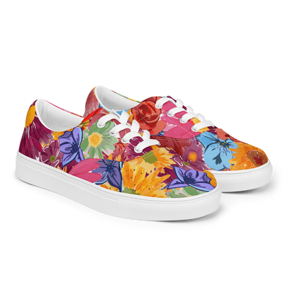 Women’s lace-up canvas shoes (Watercolor Flowers)