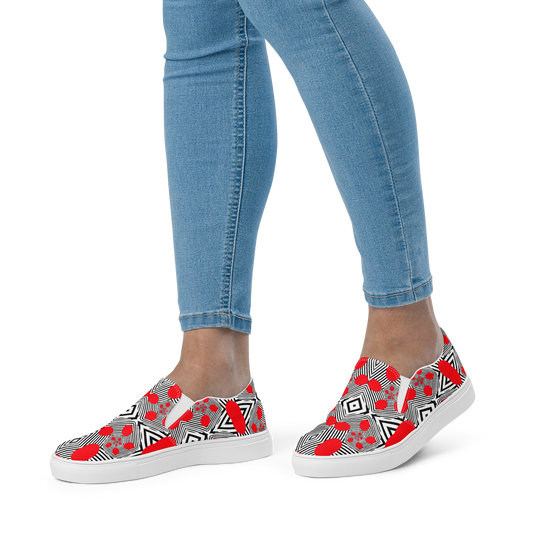 Women’s slip-on canvas shoes (Red Geometric)