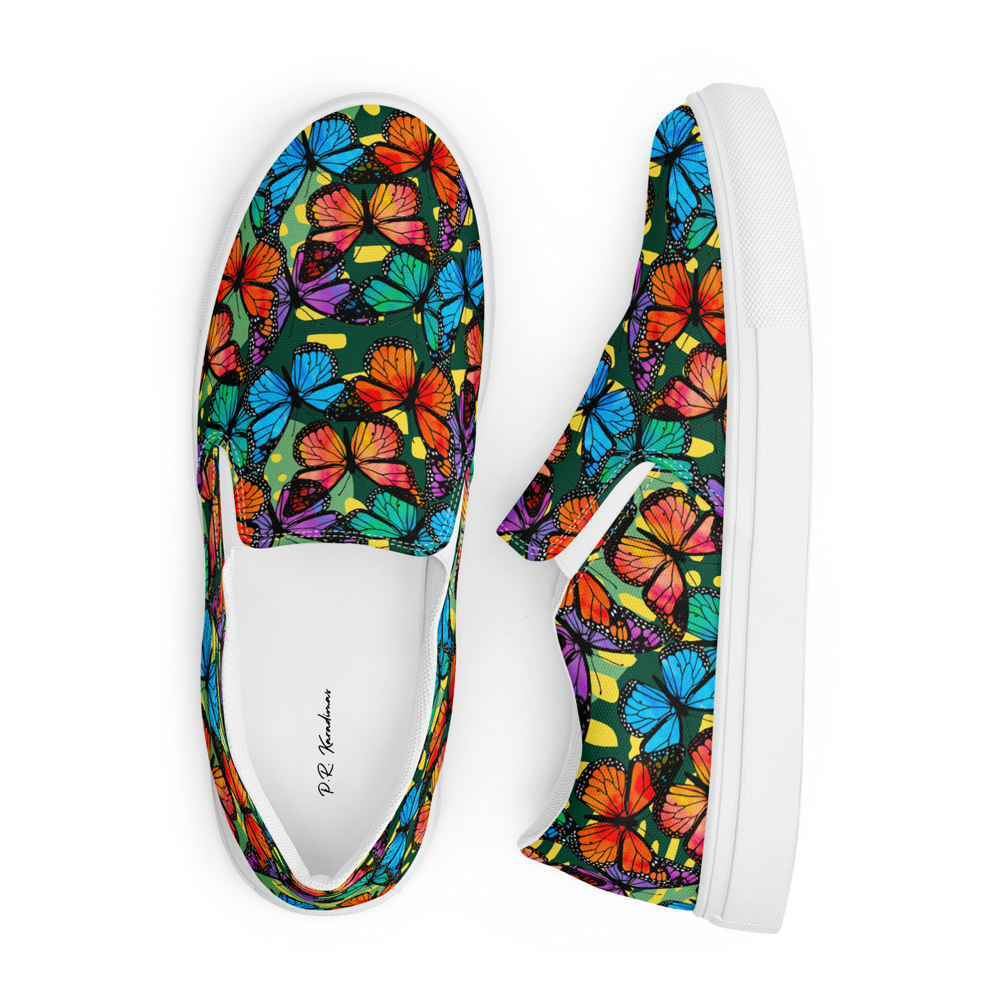 Women’s slip-on canvas shoes (Butterflies - Green)