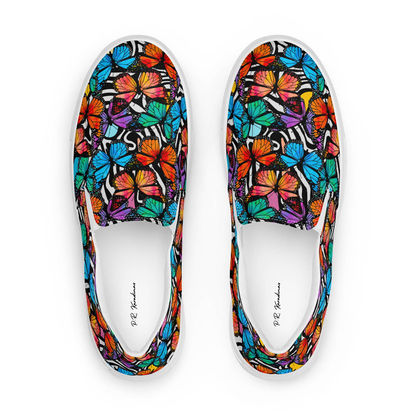 Women’s slip-on canvas shoes (Butterflies - Black & White)