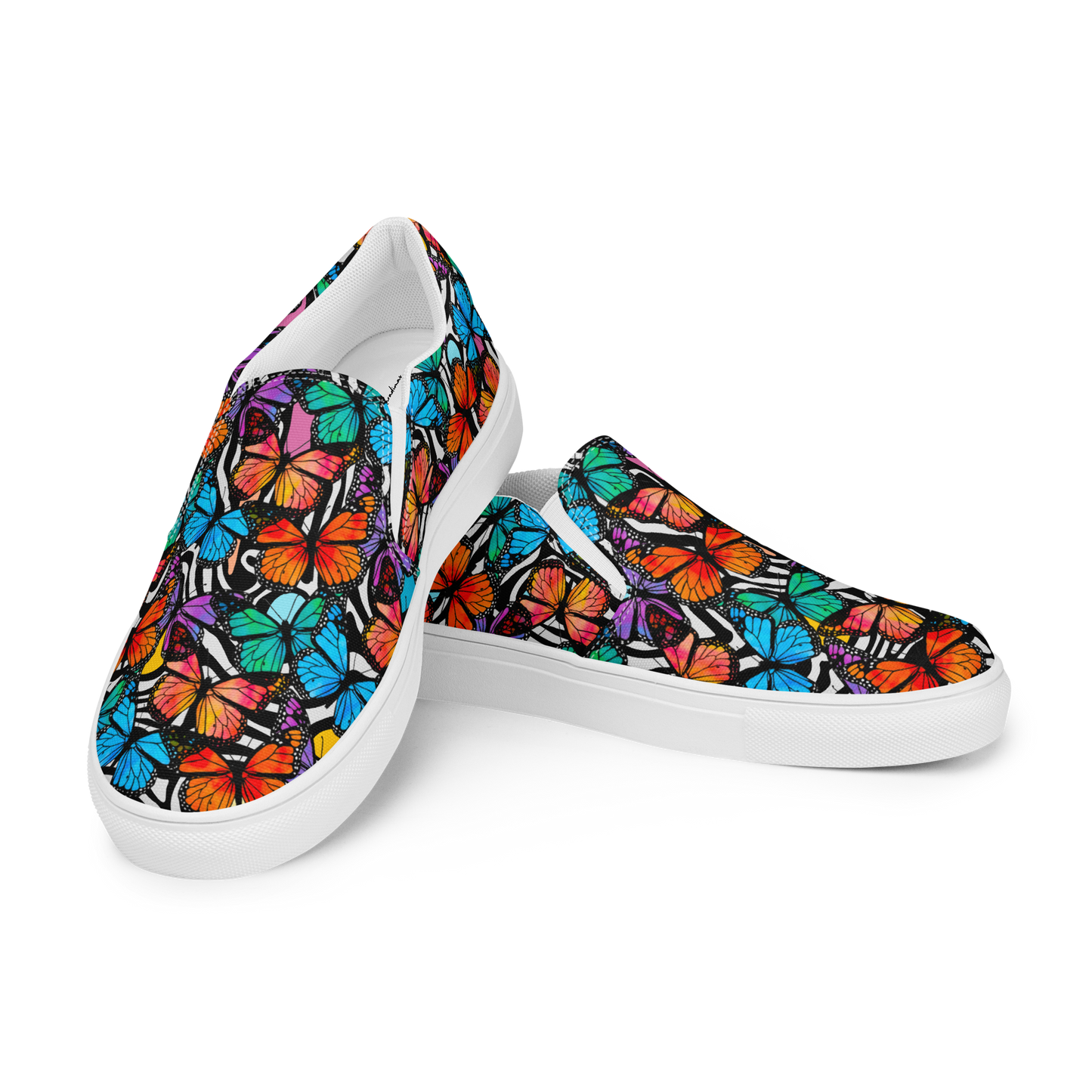 Women’s slip-on canvas shoes (Butterflies - Black & White)