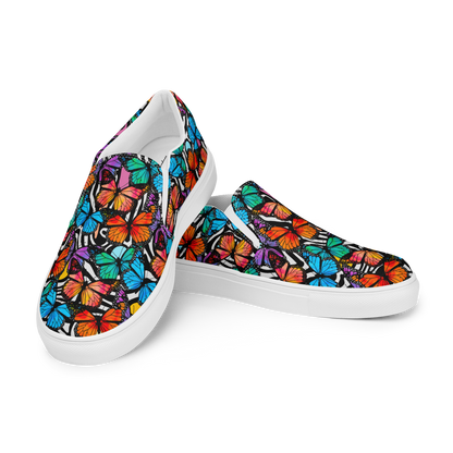 Women’s slip-on canvas shoes (Butterflies - Black & White)