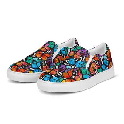 Women’s slip-on canvas shoes (Butterflies - Black & White)