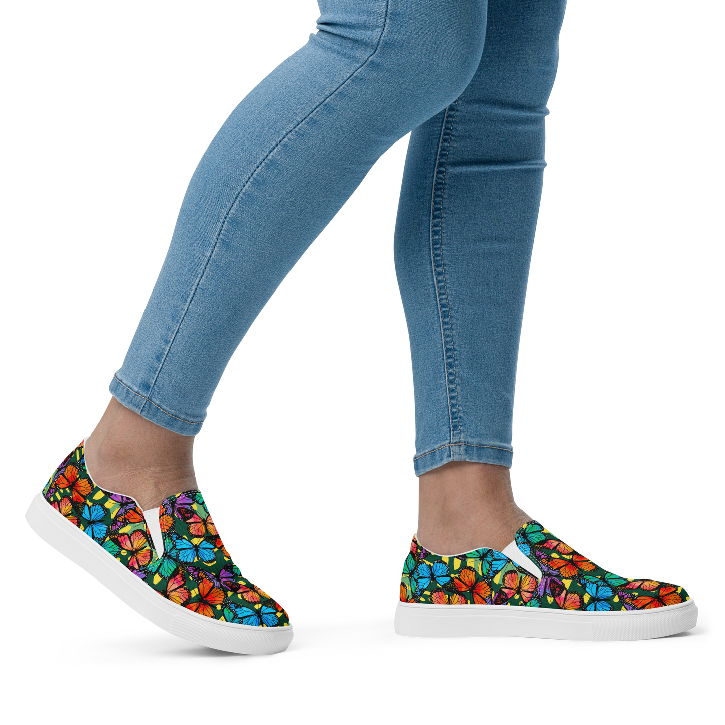 Women’s slip-on canvas shoes (Butterflies - Green)