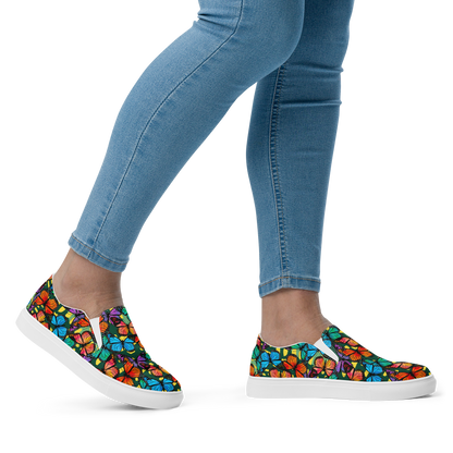 Women’s slip-on canvas shoes (Butterflies - Green)