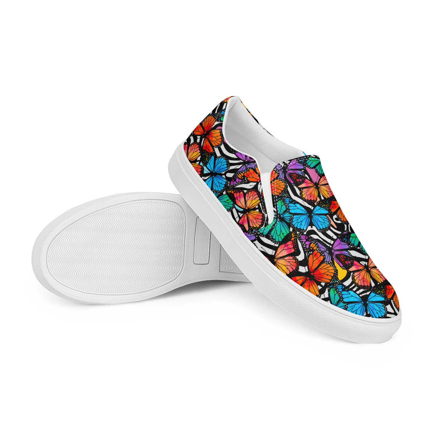 Women’s slip-on canvas shoes (Butterflies - Black & White)