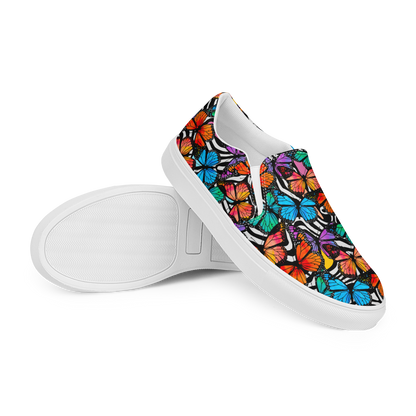 Women’s slip-on canvas shoes (Butterflies - Black & White)